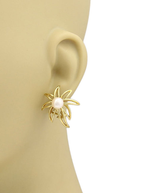 Tiffany & Co. Fireworks Pearls 18k Yellow Gold Post Clip Earrings