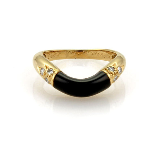Cartier Diamond & Onyx 18k Yellow Gold Stack Band Ring - Size 5