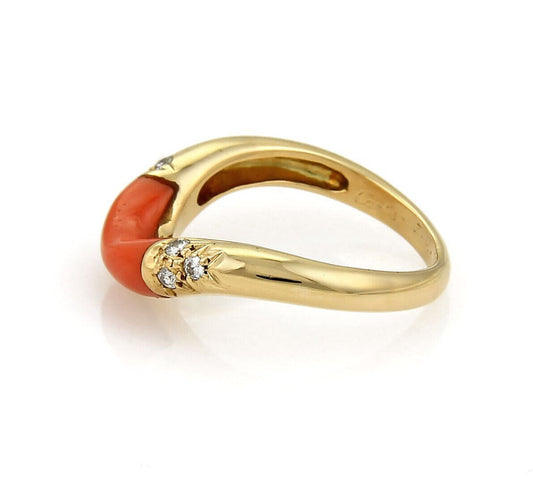 Cartier Diamond & Coral 18k Yellow Gold Stack Band Rin