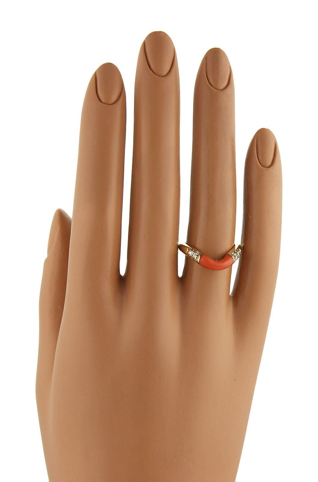 Cartier Diamond & Coral 18k Yellow Gold Stack Band Rin