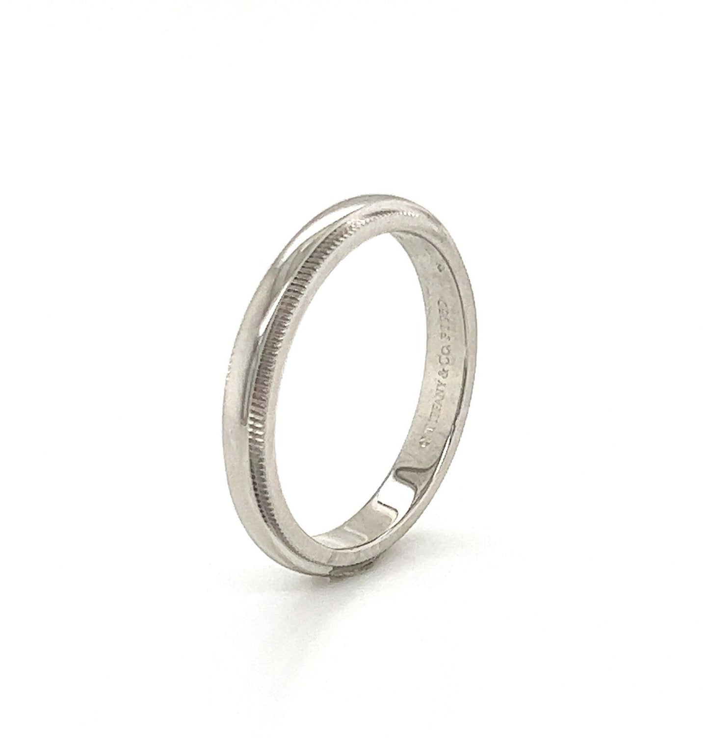 Tiffany & Co. Platinum Double Milgrain Wedding Band Ring - Size 7.5