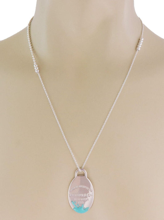 Tiffany & Co. Return to Splash Enamel Sterling Oval Pendant Bead Chain 30"