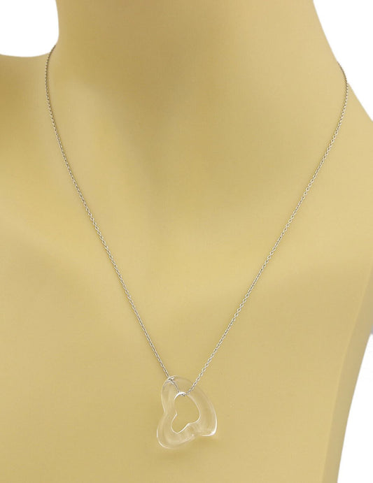 Tiffany & Co. Peretti Clear Rock Crystal Open Heart Platinum Pendant Necklace