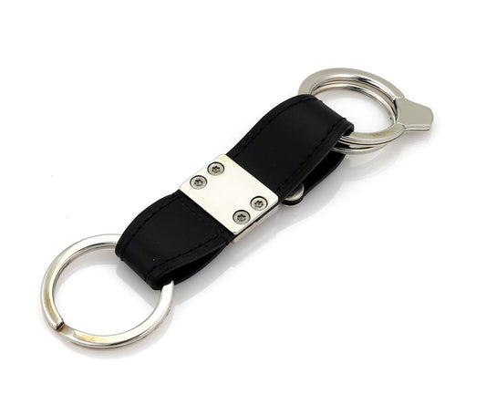 Louis Vuitton Black Leather Silver Metal Buckle Strap 3 Ring Keychain Holder