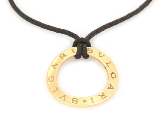 Bvlgari 18k Yellow Gold Open Wave Design Engraved Pendant & Cord Necklace