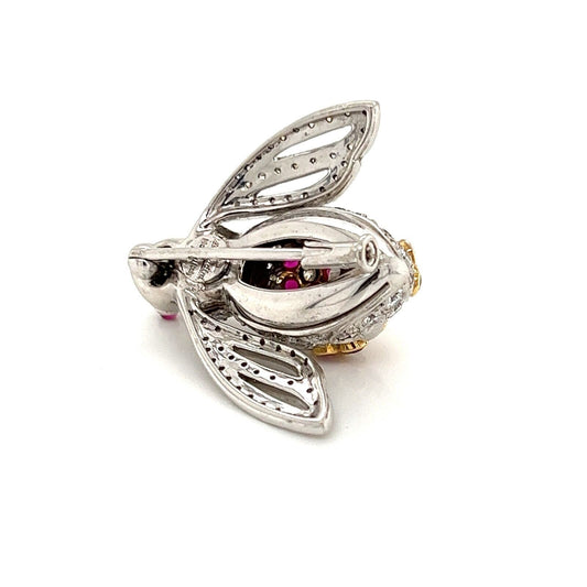 Sabbadini Diamond & Ruby 18k White Gold Bee Pin Brooch