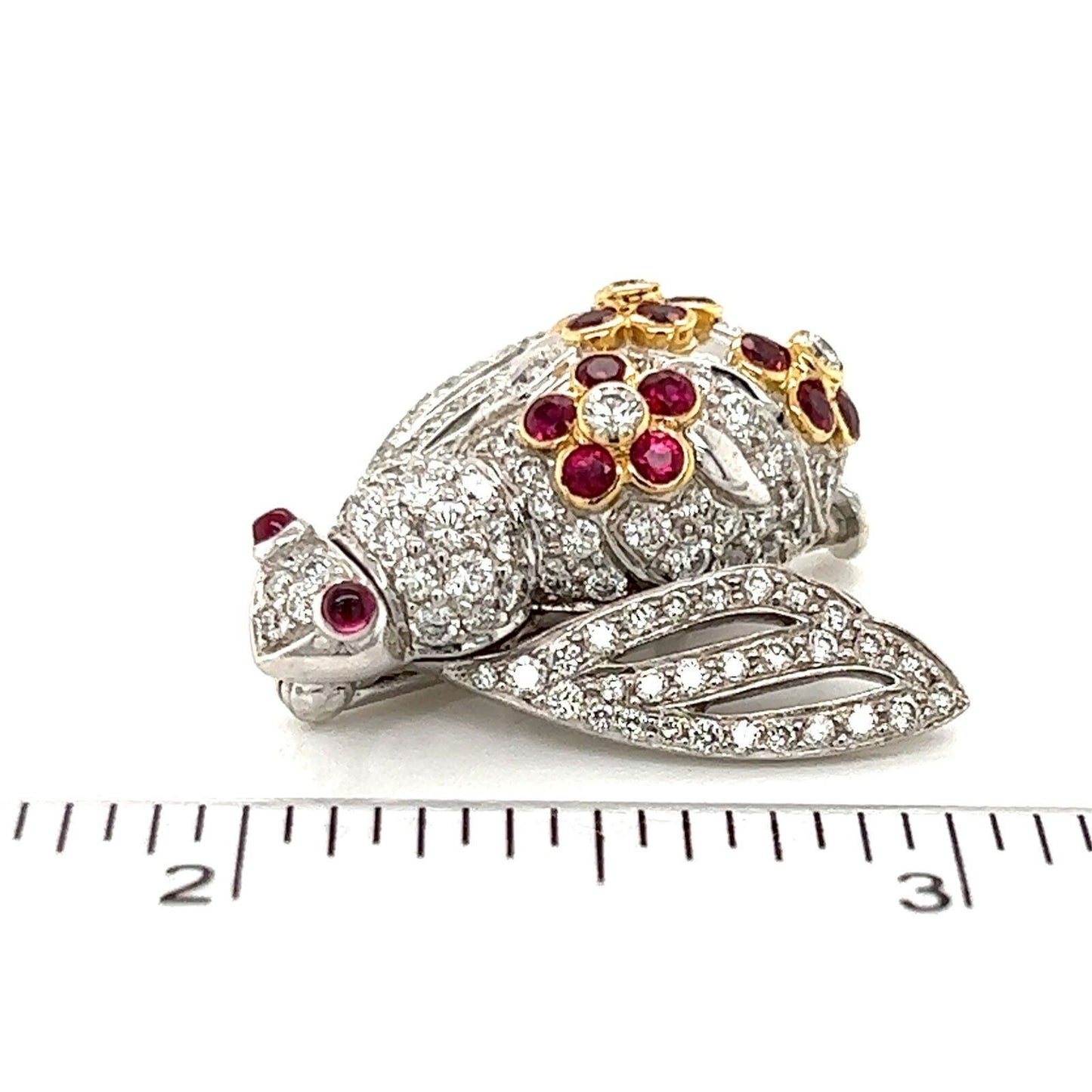Sabbadini Diamond & Ruby 18k White Gold Bee Pin Brooch