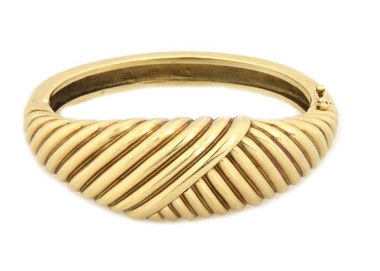 La Triomphe Designer 14k Yellow Gold Asymmetrical Deep Groove Hinge Bracelet