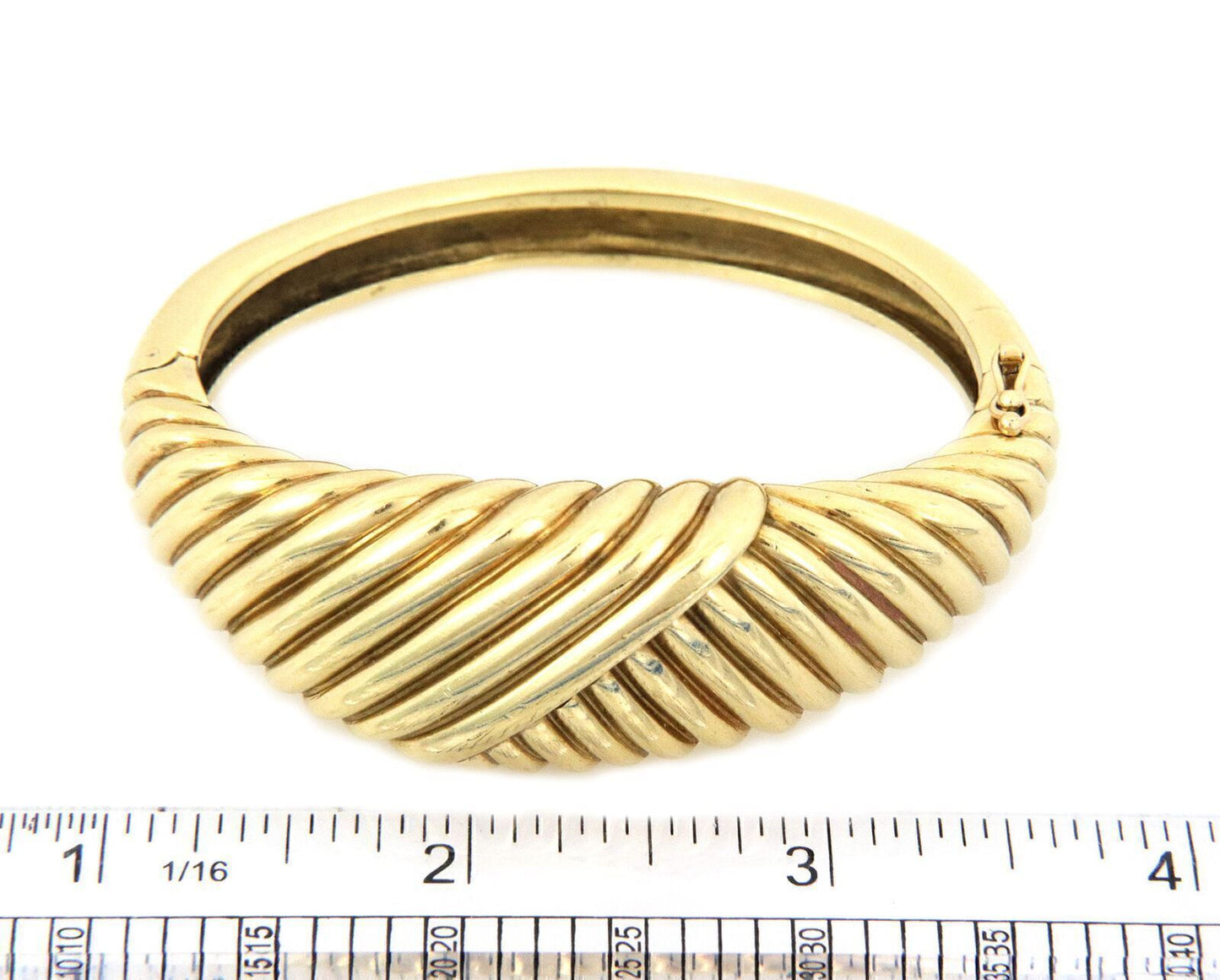 La Triomphe Designer 14k Yellow Gold Asymmetrical Deep Groove Hinge Bracelet