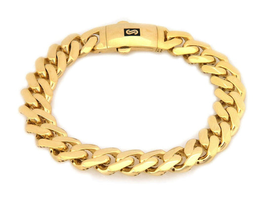 Monaco Classic 14k Yellow Gold Flat Cuban Link Bracelet