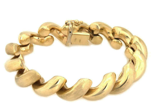 San Marco Italy 14k Yellow Gold 14mm Wide Macaroni Link Bracelet