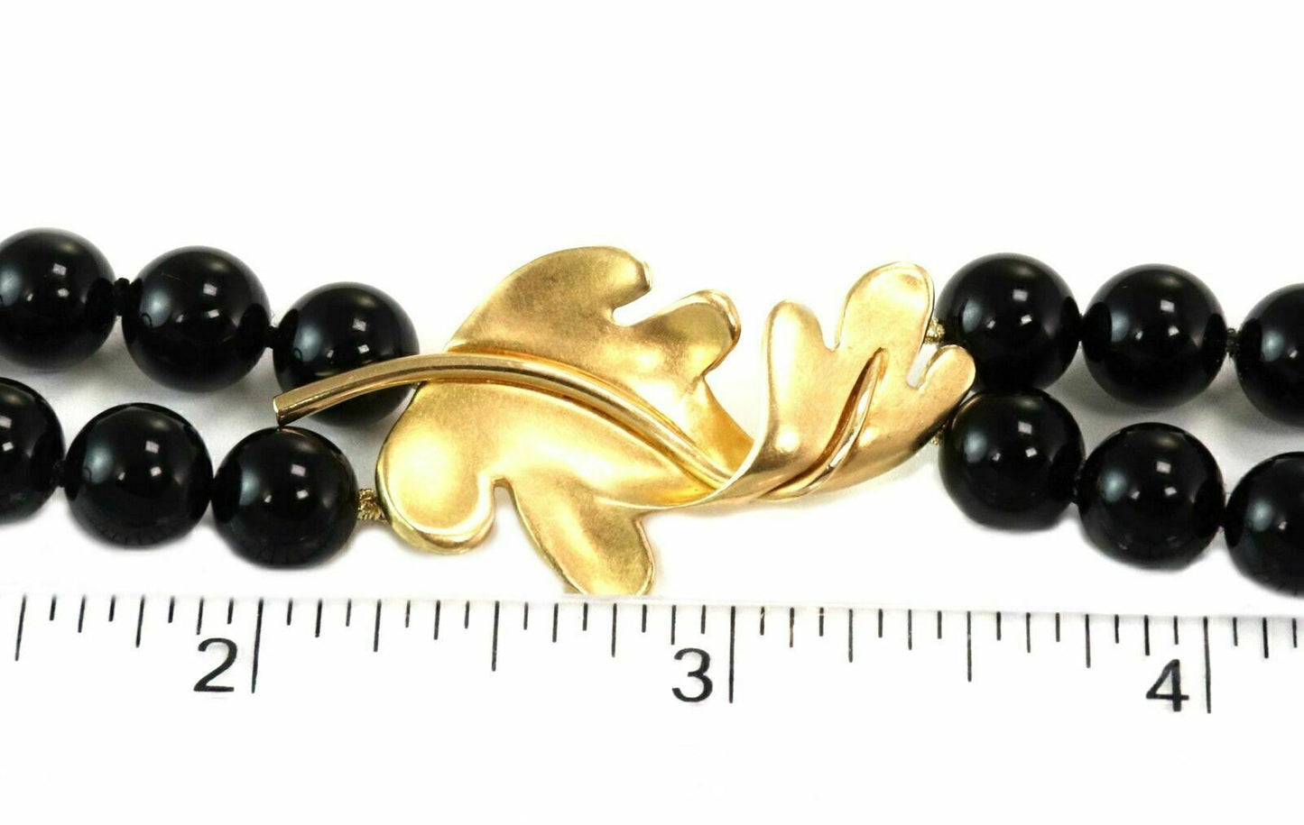 Tiffany & Co. Onyx Beads 18k Yellow Gold Oak Leaf Enhancer Necklace