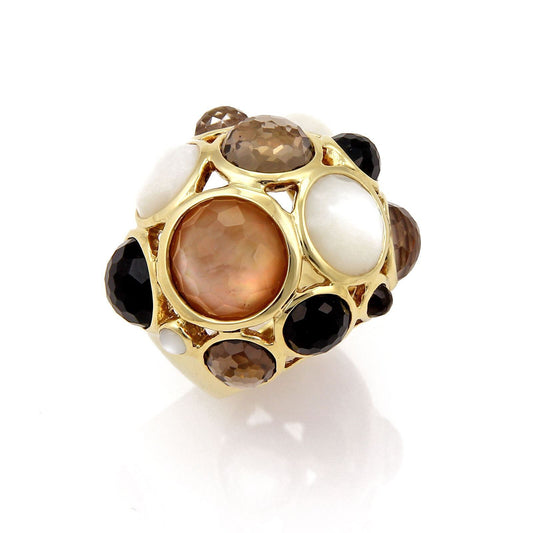 Ippolita Gellato Mother of Pearl Quartz & Onyx 18k Yellow Gold Ring - Size 8.5