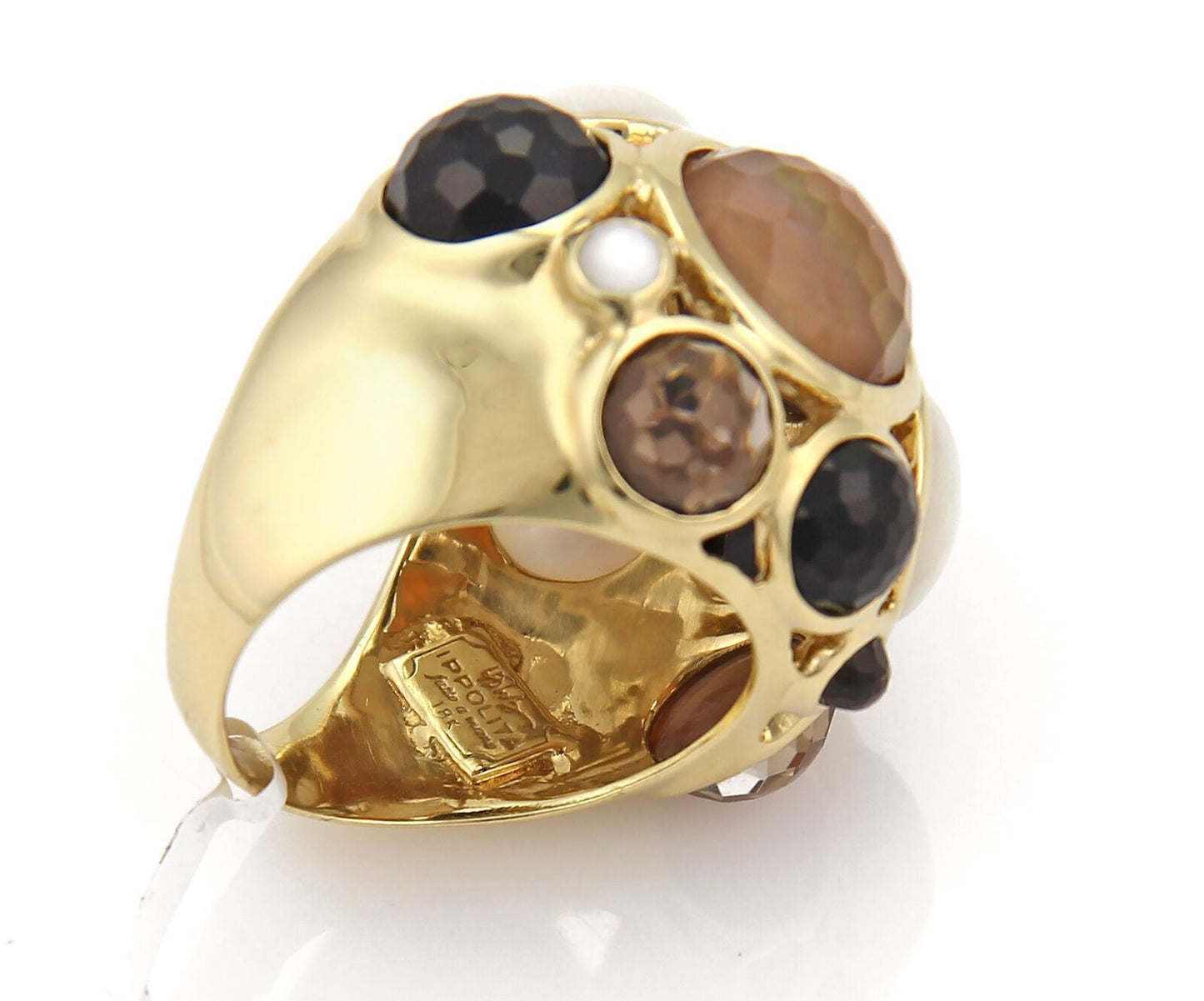 Ippolita Gellato Mother of Pearl Quartz & Onyx 18k Yellow Gold Ring - Size 8.5
