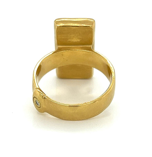 H. Stern Turquoise Diamond 18k Yellow Gold Long Top Ring - Size 7