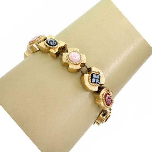 Multicolor Gems 14k Yellow Gold Floral Cameo 11 Slide Charms Bracelet