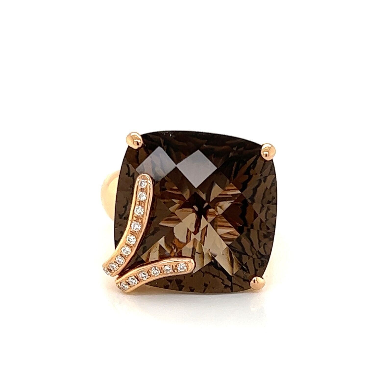 Bellarri Diamond Smoky Quartz 18k Rose Gold Cocktail Ring Size
