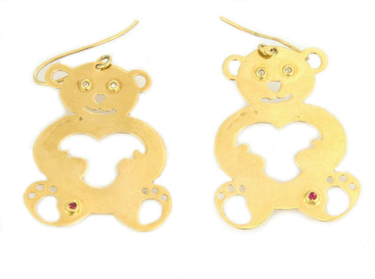 Roberto Coin Diamond 18k Yellow Gold Teddy Bear Hook Dangle Earrings