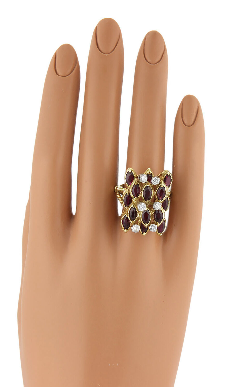 Diamond & Garnet 18k Yellow Gold Fancy Cocktail Ring - Size 6