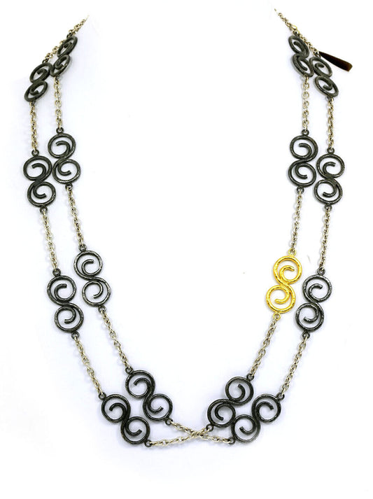 Gurhan Vortex Dark White Sterling & 24k Gold Overlay Spiral Chain Necklace