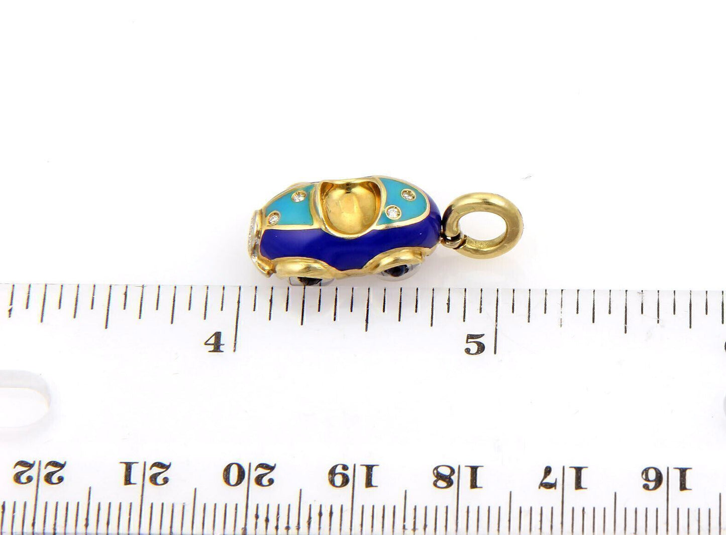 Aaron Basha Diamond Sapphire Enamel 18k Yellow Gold Car Charm Pendant