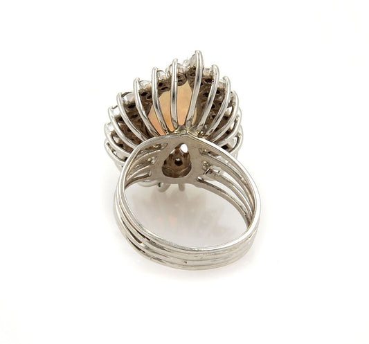 Diamonds & Fire Opal 14k White Gold Cocktail Pear Shape Ring - Size 7