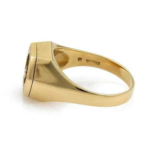 Waltham Rotating Diamond Onyx 18k Yellow Gold Octagon Ring - Size 13