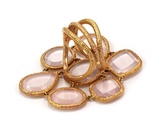 Leader Line 18k Rose Gold Sliced Pink Quartz Fancy Flex Top Ring - Size 6.5