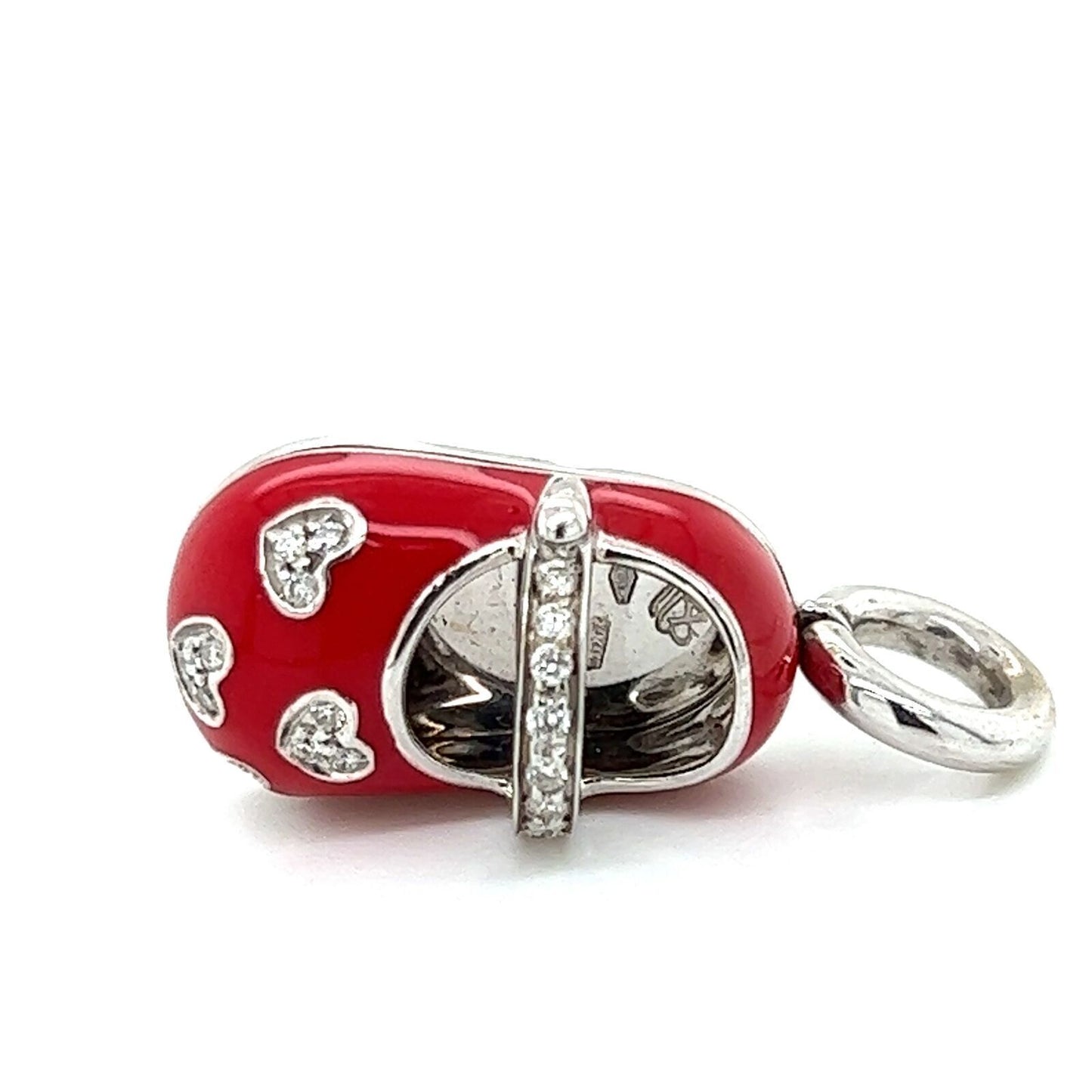 Aaron Basha Diamond Red Enamel 18k White Baby Shoe Charm Pendant