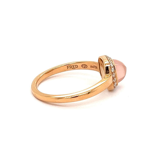 Fred of Paris Paindesure Diamond Pink Quartz 18k Rose Gold Ring - Size 7.75