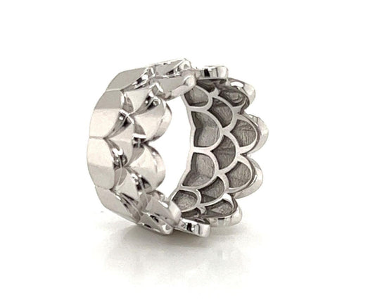 Fred of Paris 18k White Gold 12mm Wide 3 Tier Crown Band Ring - Size 6