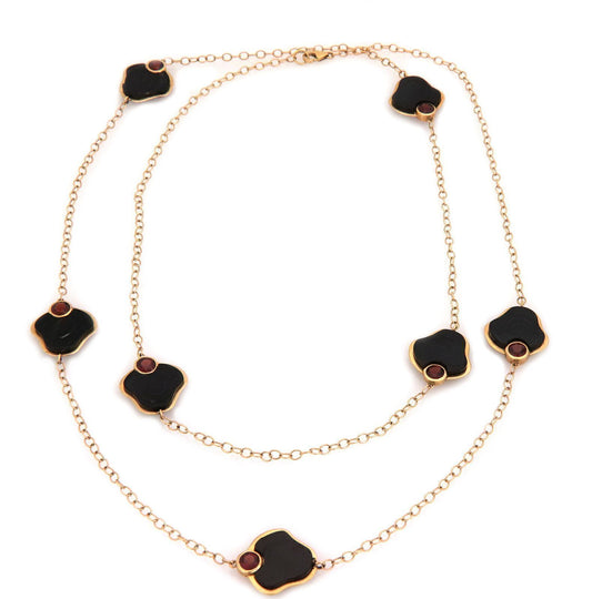 Garnet Black Coral 14k Yellow Gold Chain Necklace 36" Long