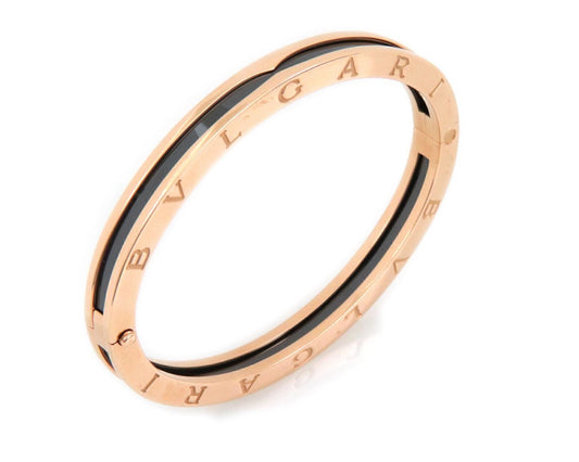 Bvlgari B.zero1 Black Ceramic 18k Rose Gold Larger Size Bangle Bracelet