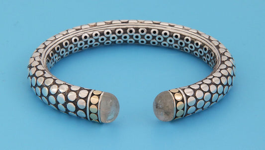 John Hardy Batu Dot Moonstone Sterling Silver 18k Yellow Gold Cuff Bracelet