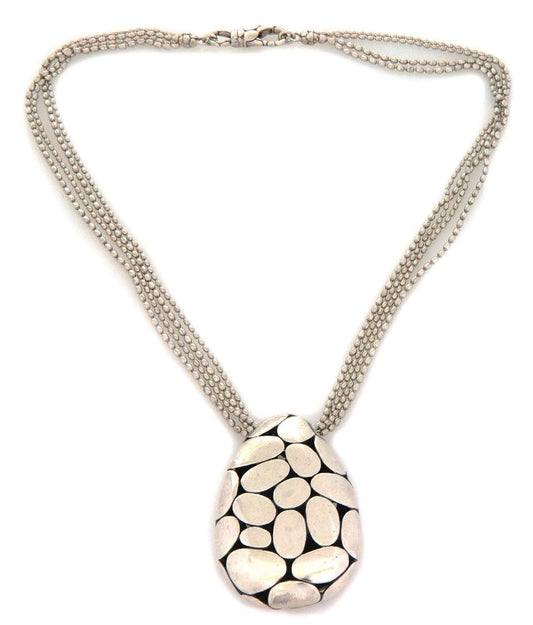 John Hardy Sterling Silver Large Pebble Pendant Multi Bead Chain Necklace