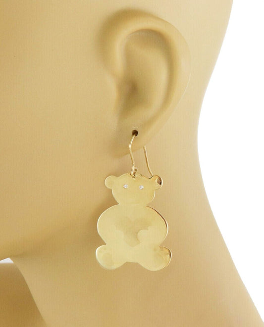 Roberto Coin Diamond 18k Yellow Gold Full Figure Bear Hook Dangle Earrings