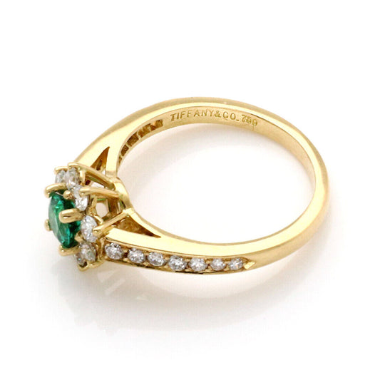 Tiffany & Co. Diamond & Emerald 18k Yellow Gold Floral Ring - Size 4.5