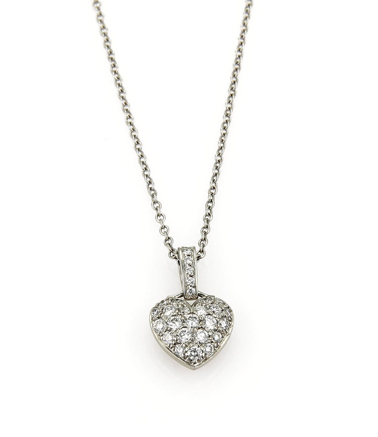 Tiffany French Pave Diamond Platinum Heart Pendant Necklace