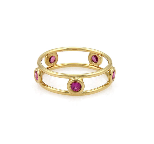 Tiffany & Co. Pink Sapphire By The Yard 18k Yellow Gold Band Ring - Size 5.5