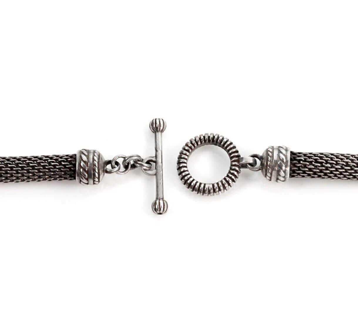 Stephen Dweck Multi Inlaid Gems & Sterling Silver Mesh Pendant Necklace