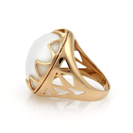 Lalla & Rossana White Agate 18k Rose Gold Dome Ring - Size 6
