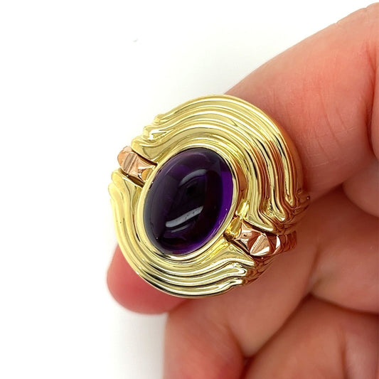 Lagos Cabochon Amethyst 18k Yellow Rose Gold Oval Ring - Size 7