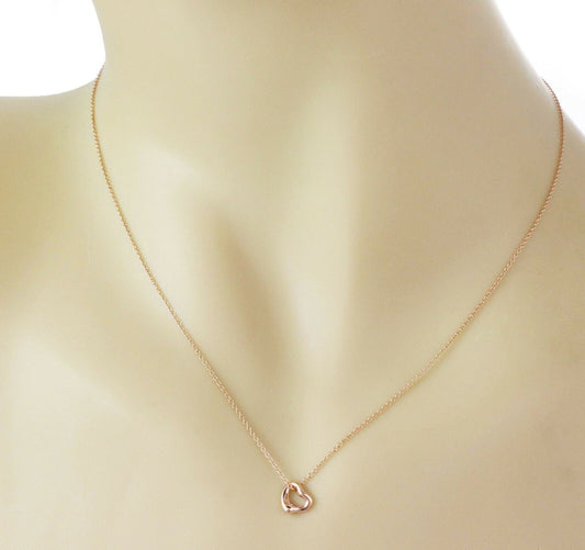 Tiffany & Co. Peretti Mini 18k Rose Gold Open Heart Pendant Necklace