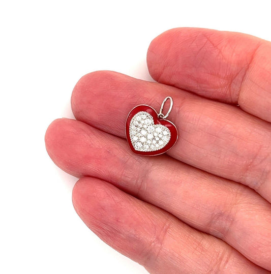 Tiffany & Co. Diamond Enamel Platinum Mini Heart Charm Pendant