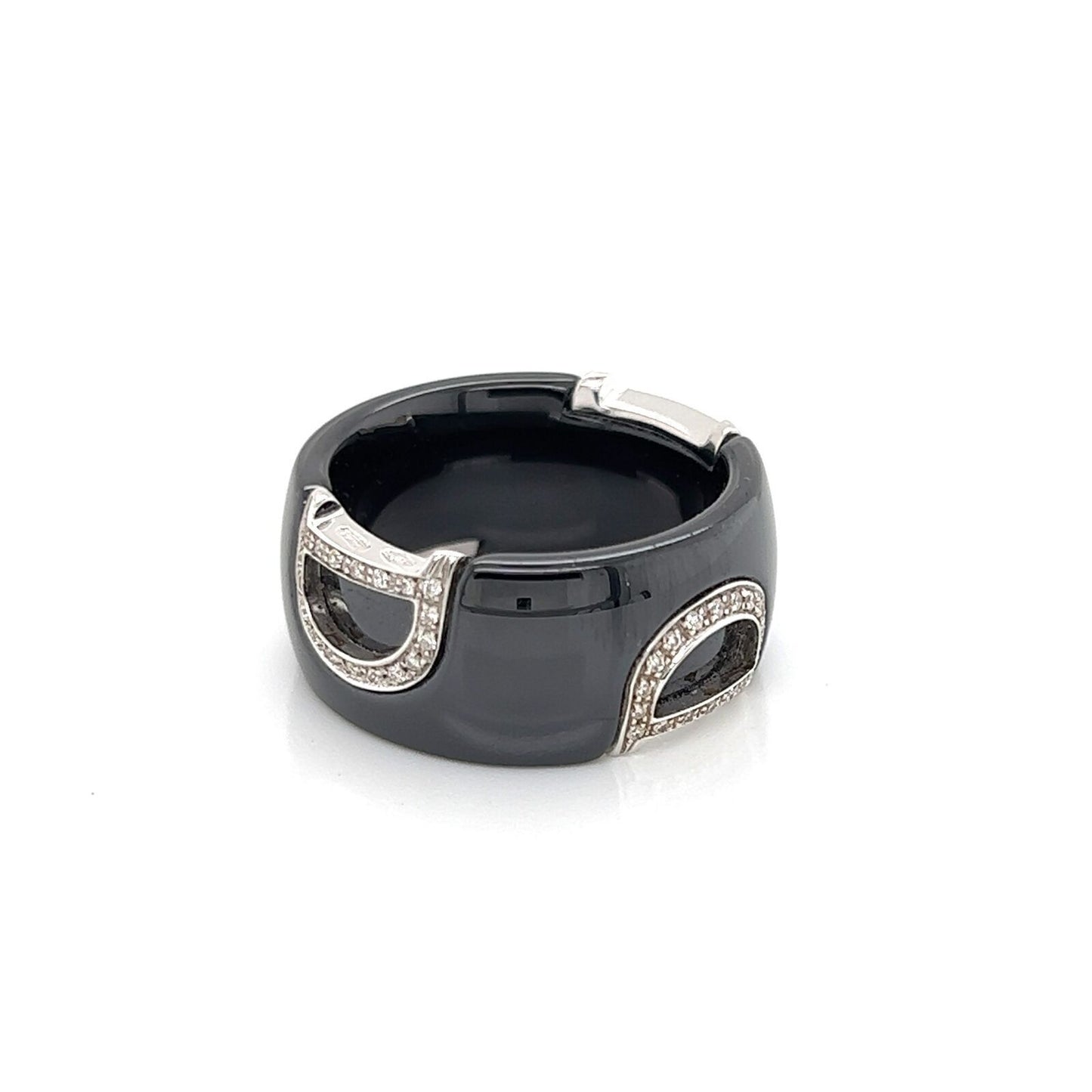 Damiani D Logo Diamond Black Ceramic 18k White Gold Band Ring - Size 6