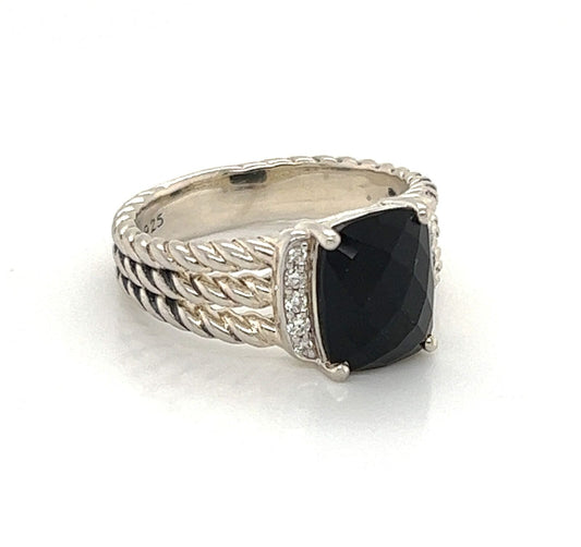 David Yurman Wheaton Petite Onyx Diamond Sterling Silver Ring - Size 7