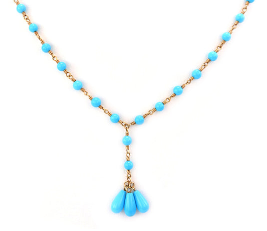 Tiffany & Co. Turquoise 18k Yellow Gold Teardrop Beaded Necklace