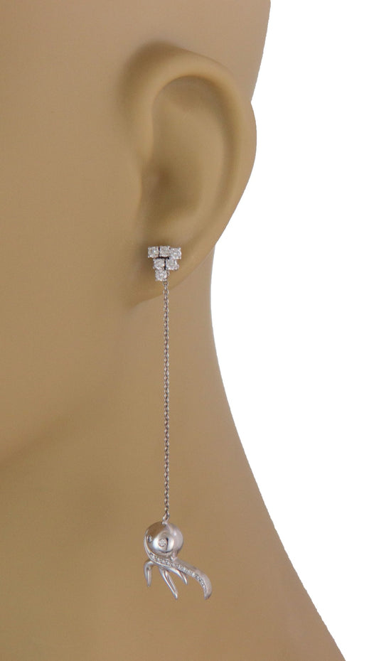 Zydo 18k White Gold Diamond Octopus Long Drop Dangle Earrings