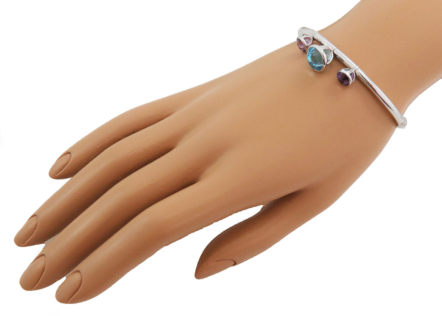 Gerrard Blue Topaz Amethyst 3 Stone Dangle Charms 18k White Gold Bracelet