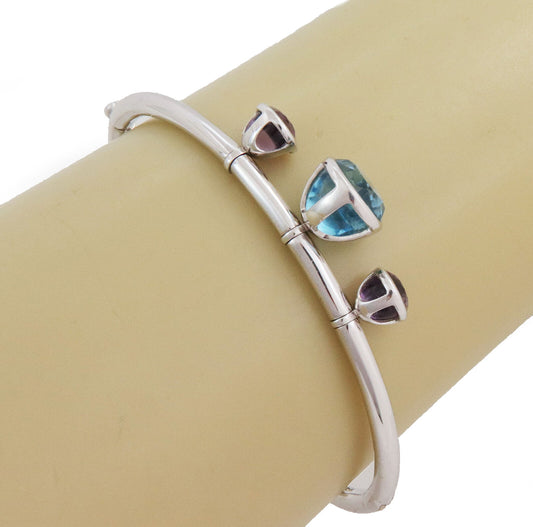 Gerrard Blue Topaz Amethyst 3 Stone Dangle Charms 18k White Gold Bracelet